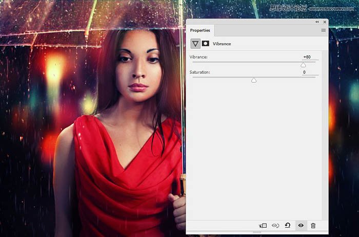 用ps给欧美打伞的人像照片添加夜景效果