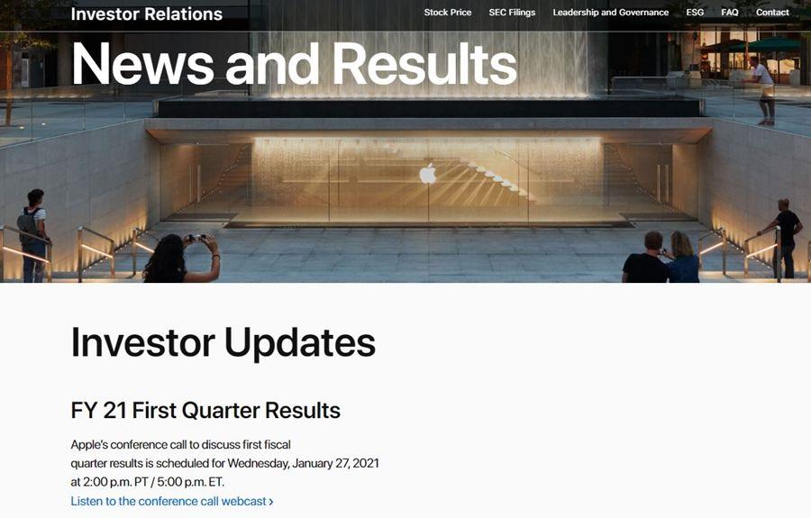 苹果官宣：1 月 27 日公布 2021 年第一财季收益