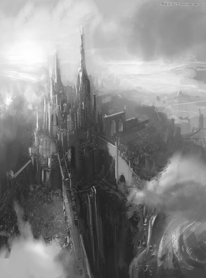 PS绘制辉煌大气的古堡建筑游戏场景