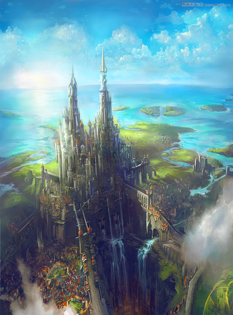 PS绘制辉煌大气的古堡建筑游戏场景