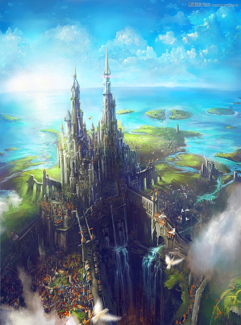 PS绘制辉煌大气的古堡建筑游戏场景