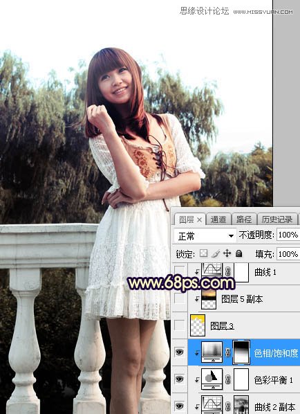 PS给外景可爱美女照片添加夕阳美景