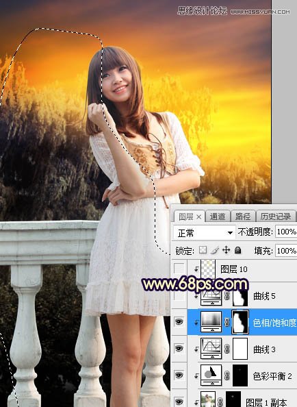 PS给外景可爱美女照片添加夕阳美景