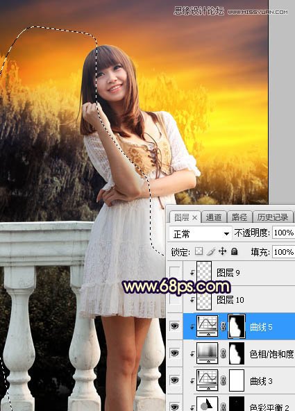 PS给外景可爱美女照片添加夕阳美景