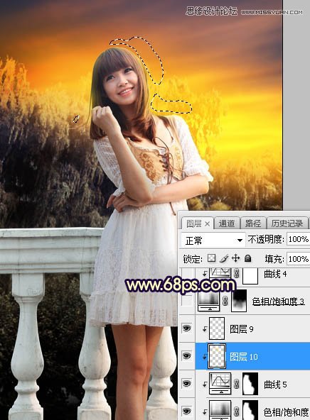 PS给外景可爱美女照片添加夕阳美景