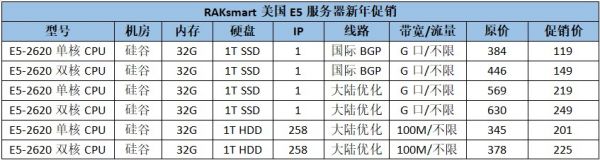 RAKsmart美国E5服务器新年促销价119美元