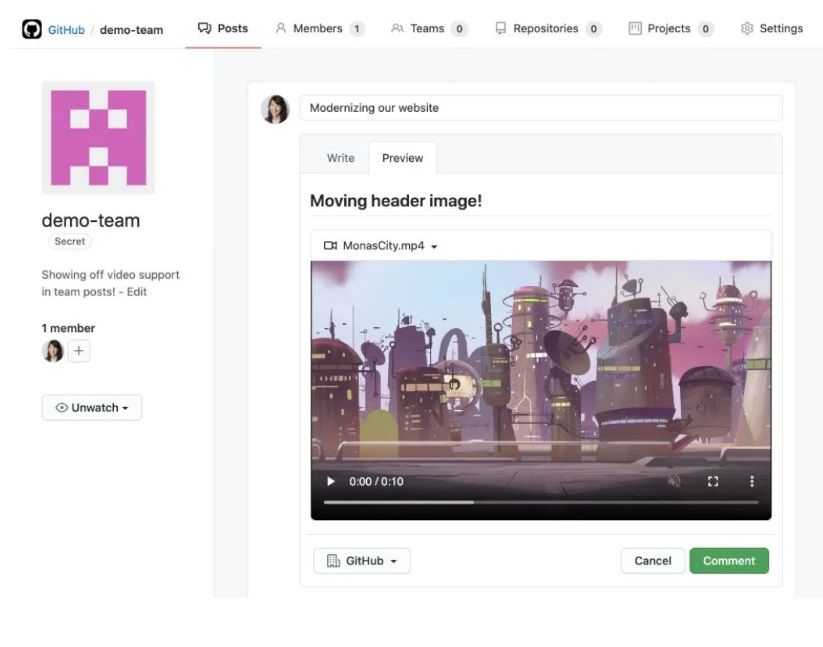 微软 GitHub 评论和 gists 测试上传视频:大小不超过 100MB