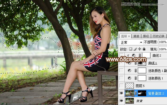 PS给公园靠椅美女添加夕阳光效效果