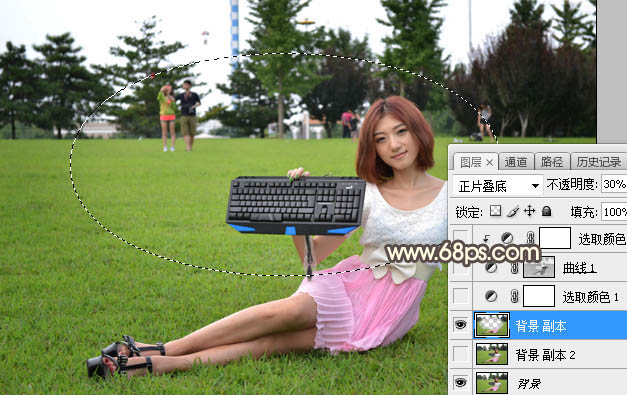 PS给草地女孩添加夕阳光效效果