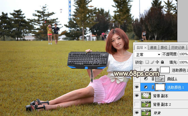 PS给草地女孩添加夕阳光效效果