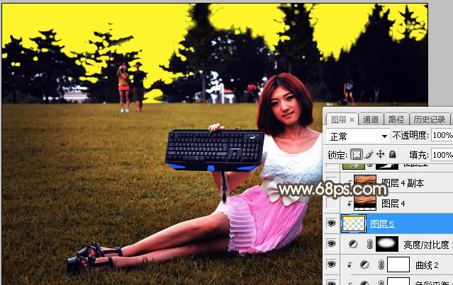 PS给草地女孩添加夕阳光效效果