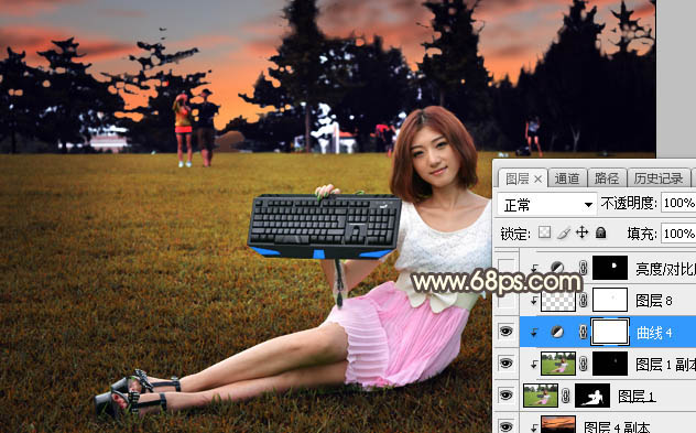 PS给草地女孩添加夕阳光效效果