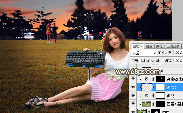 PS给草地女孩添加夕阳光效效果