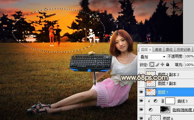 PS给草地女孩添加夕阳光效效果