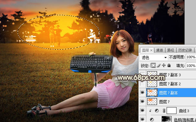 PS给草地女孩添加夕阳光效效果