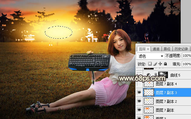 PS给草地女孩添加夕阳光效效果