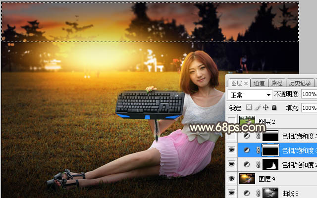 PS给草地女孩添加夕阳光效效果