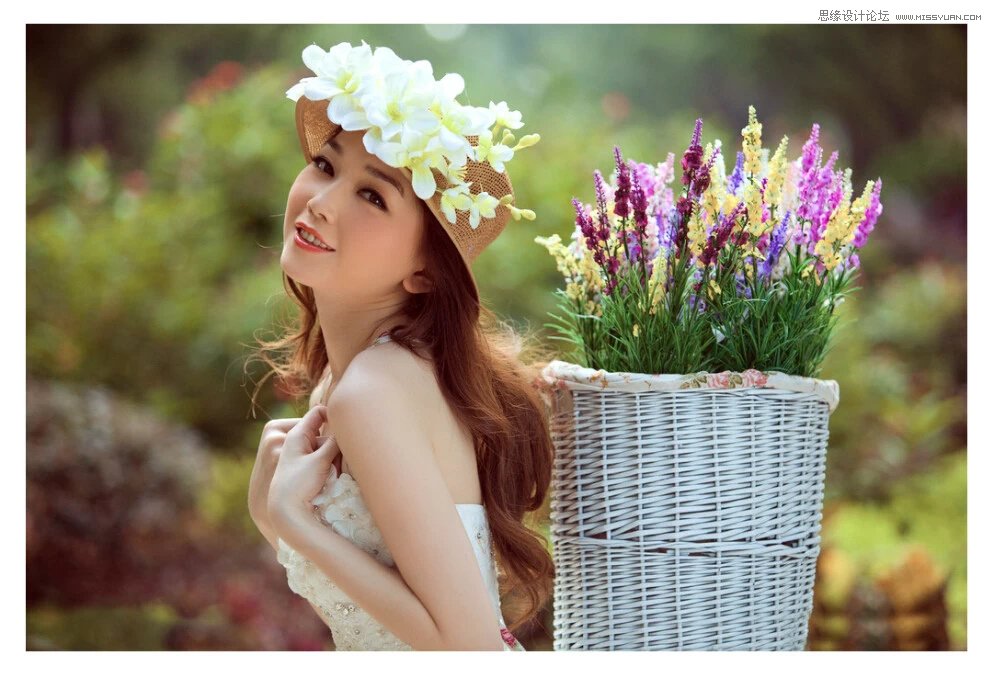 ps调出背着花楼的女孩清新通透肤色