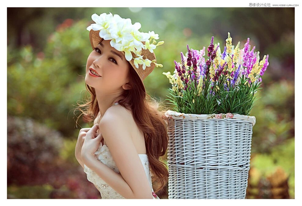 ps调出背着花楼的女孩清新通透肤色