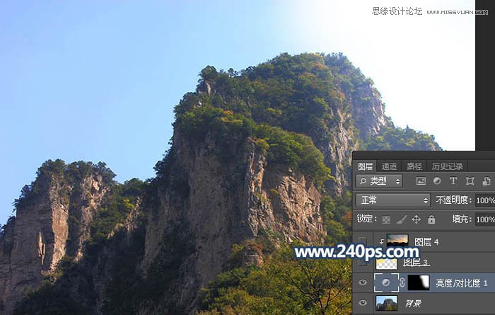 用PS给大山照片添加黄昏和云雾效果