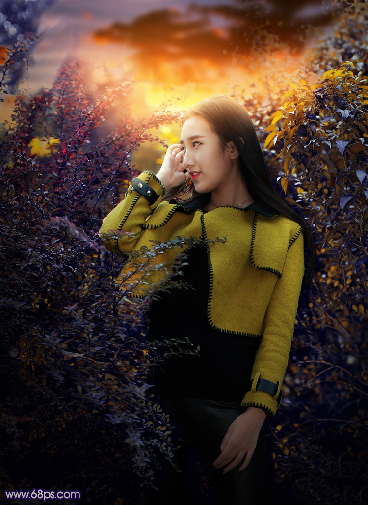 ps给外景美女人像添加夕阳光效美景