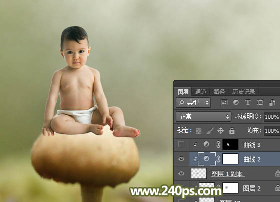 用PS合成坐在蘑菇上的可爱小天使场景