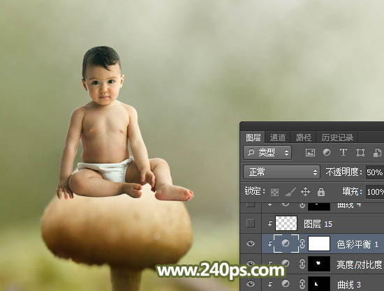 用PS合成坐在蘑菇上的可爱小天使场景