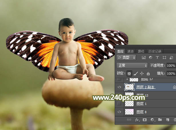 用PS合成坐在蘑菇上的可爱小天使场景