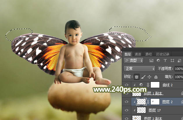 用PS合成坐在蘑菇上的可爱小天使场景