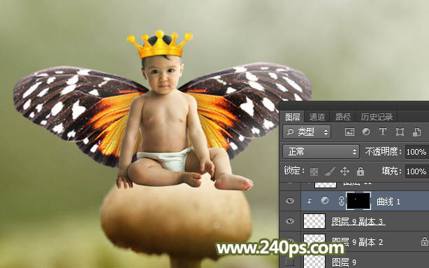 用PS合成坐在蘑菇上的可爱小天使场景