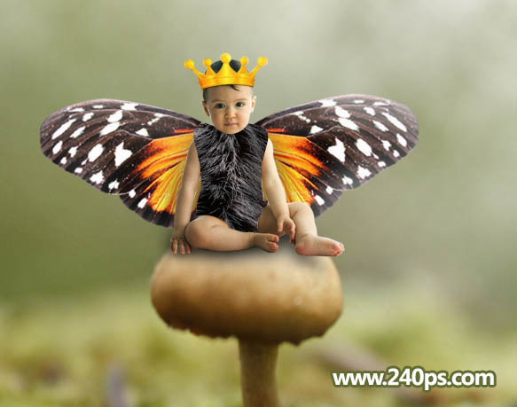 用PS合成坐在蘑菇上的可爱小天使场景