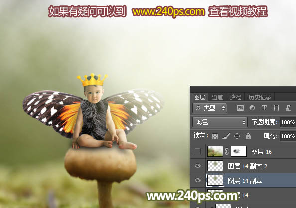 用PS合成坐在蘑菇上的可爱小天使场景