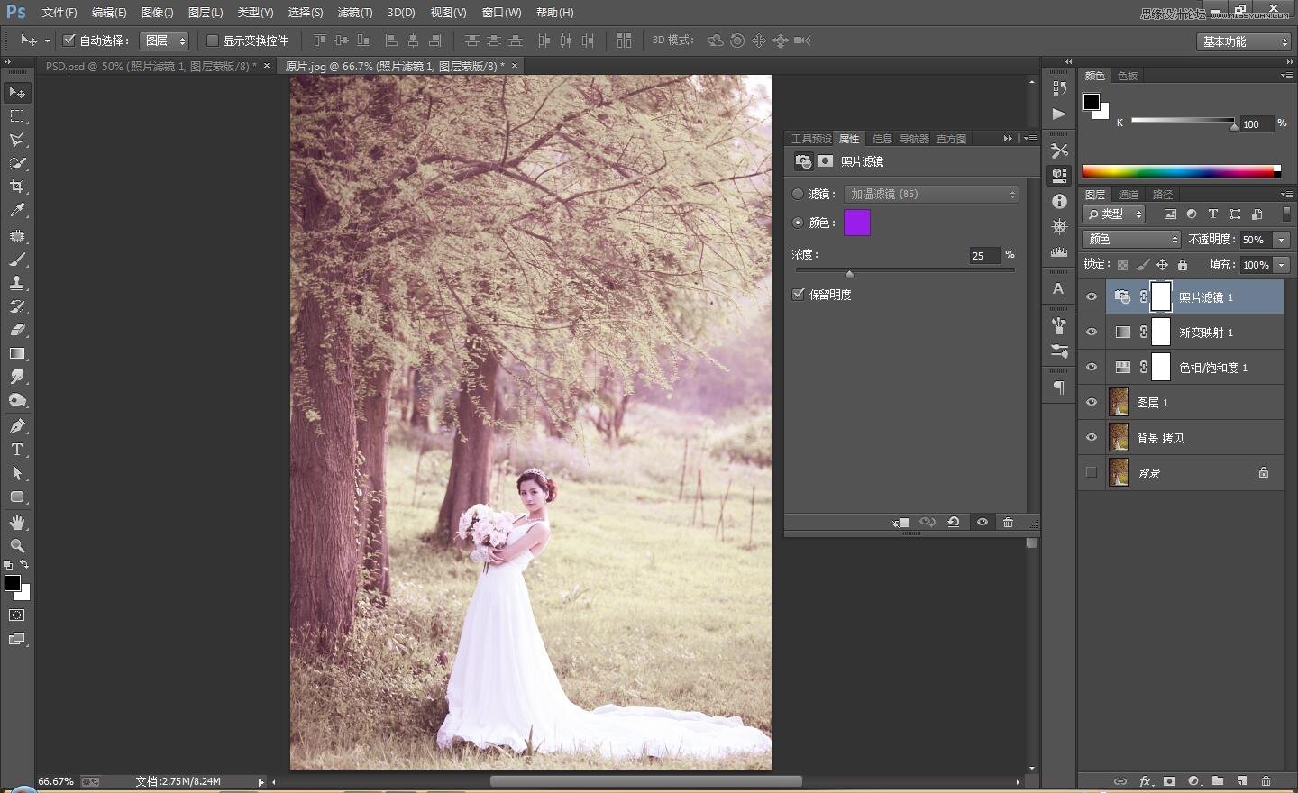 PS调出外景婚片古典唯美效果图