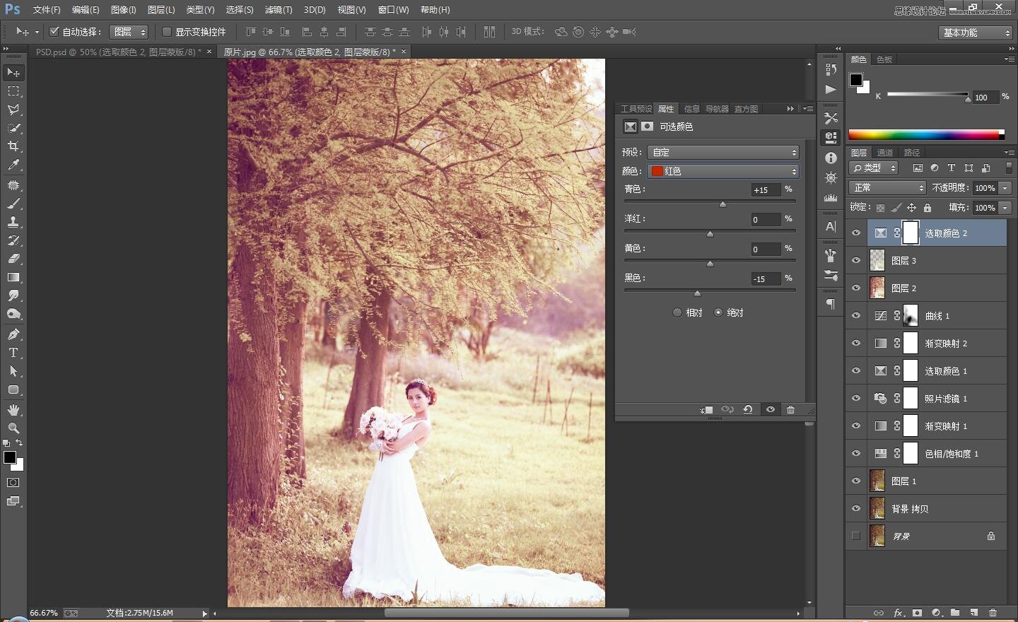 PS调出外景婚片古典唯美效果图