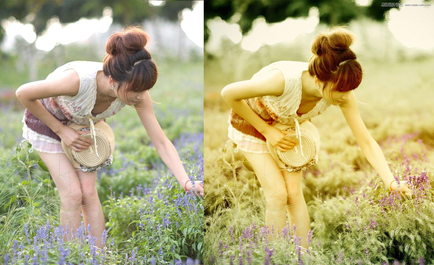 用Photoshop调出外景美女写真复古暖黄色效果