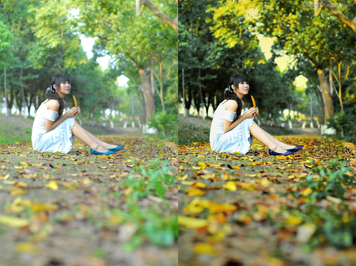 PS调出外景写真人像秋季暖黄效果