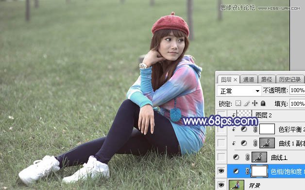 ps调出草地清纯女孩蓝色艺术效果