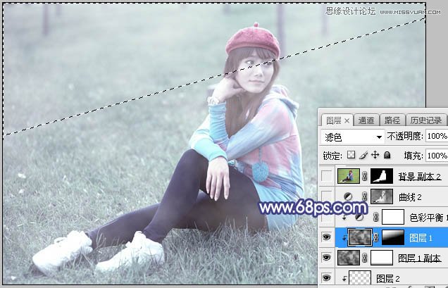 ps调出草地清纯女孩蓝色艺术效果