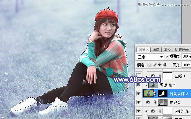 ps调出草地清纯女孩蓝色艺术效果