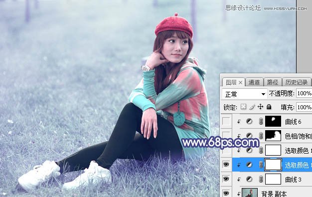 ps调出草地清纯女孩蓝色艺术效果