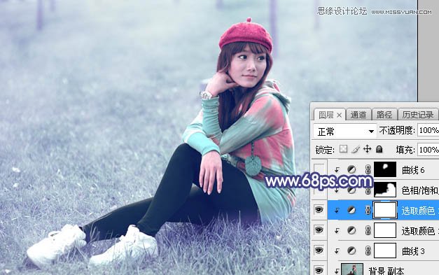 ps调出草地清纯女孩蓝色艺术效果