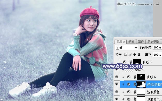 ps调出草地清纯女孩蓝色艺术效果