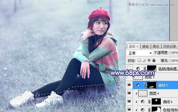 ps调出草地清纯女孩蓝色艺术效果