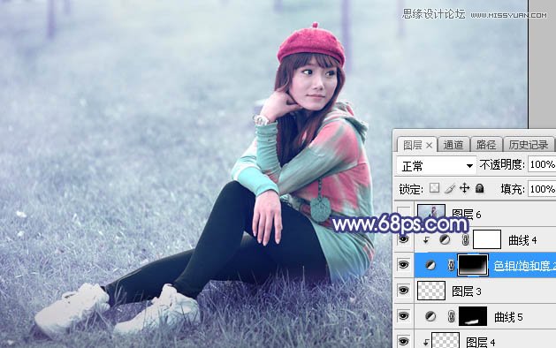 ps调出草地清纯女孩蓝色艺术效果