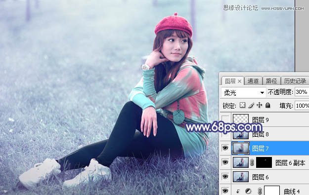 ps调出草地清纯女孩蓝色艺术效果