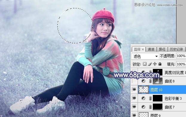 ps调出草地清纯女孩蓝色艺术效果