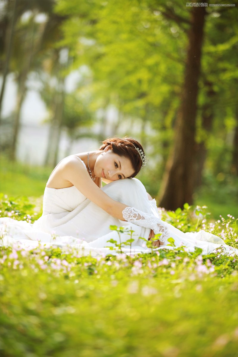 PS调出外景婚纱照片暖色清新效果