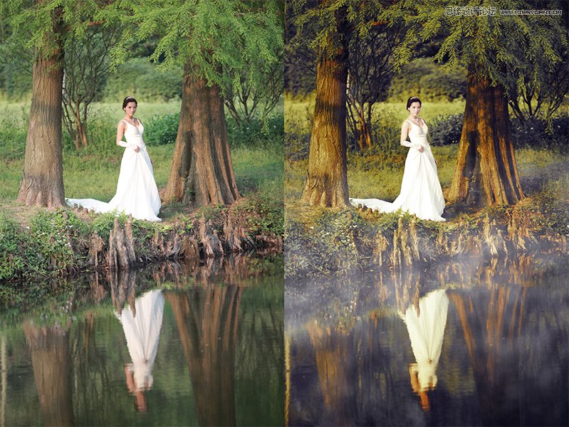 ps调出外景婚片秋季暖黄色效果