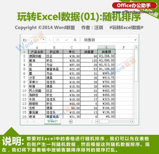 excel随机函数排序 使用RAND随机函数实现Excel数据随机排序的方法 excel随机函数排序 使用RAND随机函数实现Excel数据随机排序的方法