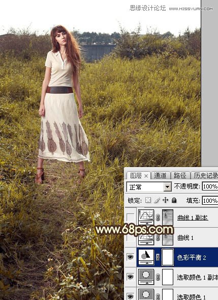 ps给外景欧美人像添加夕阳美景效果